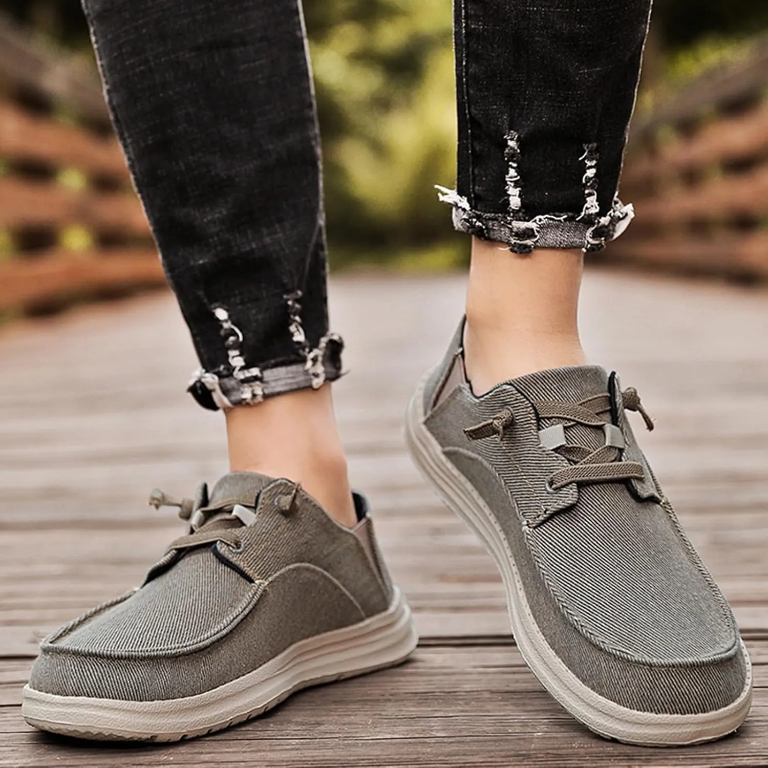 Canvas Platform Loafers Mens,Fashion Lightweight & Breathable Mesh Mens Boat Shoes,Classic Comfy Soft Deck Shoes,Slip Resistant,All Weather Rubber Soles