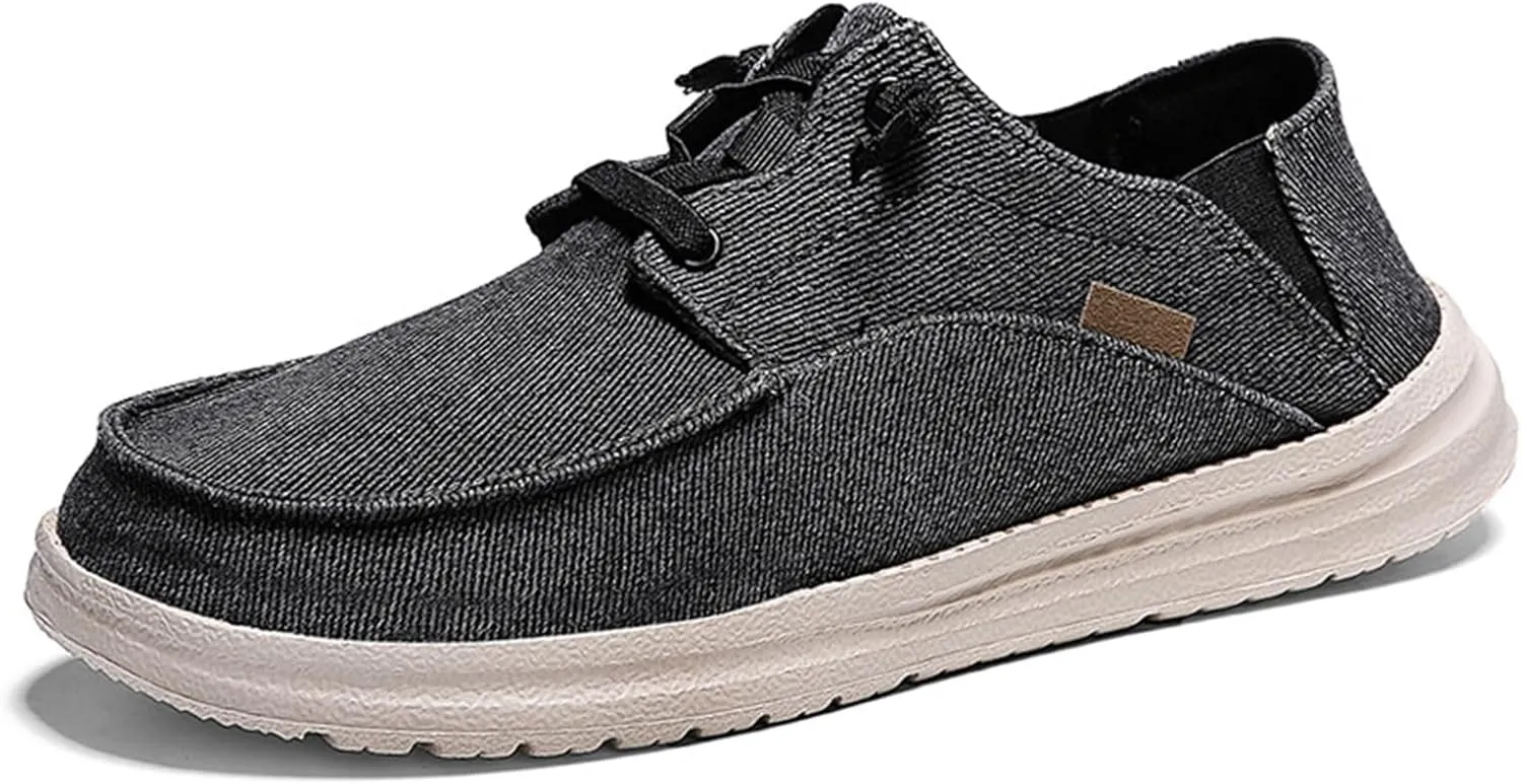 Canvas Platform Loafers Mens,Fashion Lightweight & Breathable Mesh Mens Boat Shoes,Classic Comfy Soft Deck Shoes,Slip Resistant,All Weather Rubber Soles