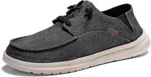 Canvas Platform Loafers Mens,Fashion Lightweight & Breathable Mesh Mens Boat Shoes,Classic Comfy Soft Deck Shoes,Slip Resistant,All Weather Rubber Soles