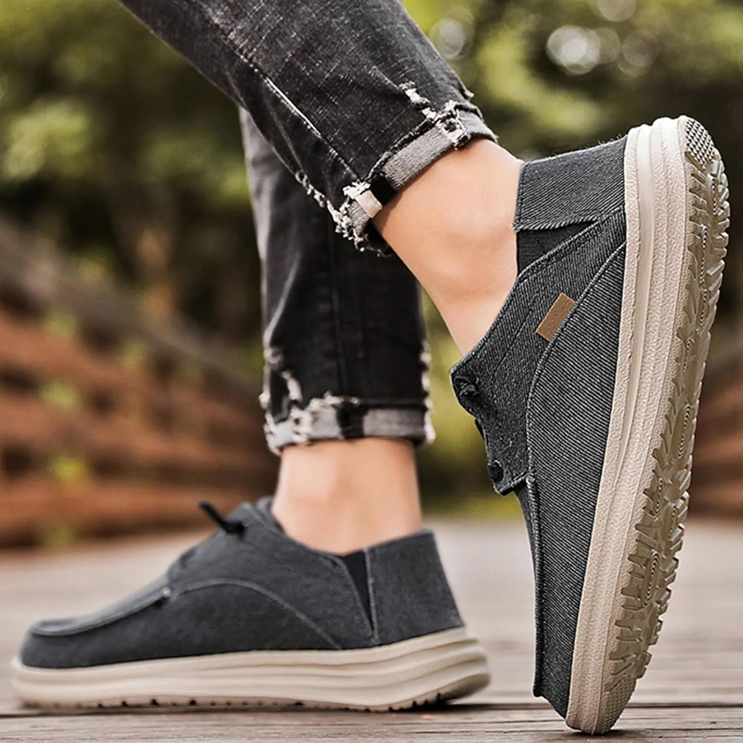 Canvas Platform Loafers Mens,Fashion Lightweight & Breathable Mesh Mens Boat Shoes,Classic Comfy Soft Deck Shoes,Slip Resistant,All Weather Rubber Soles