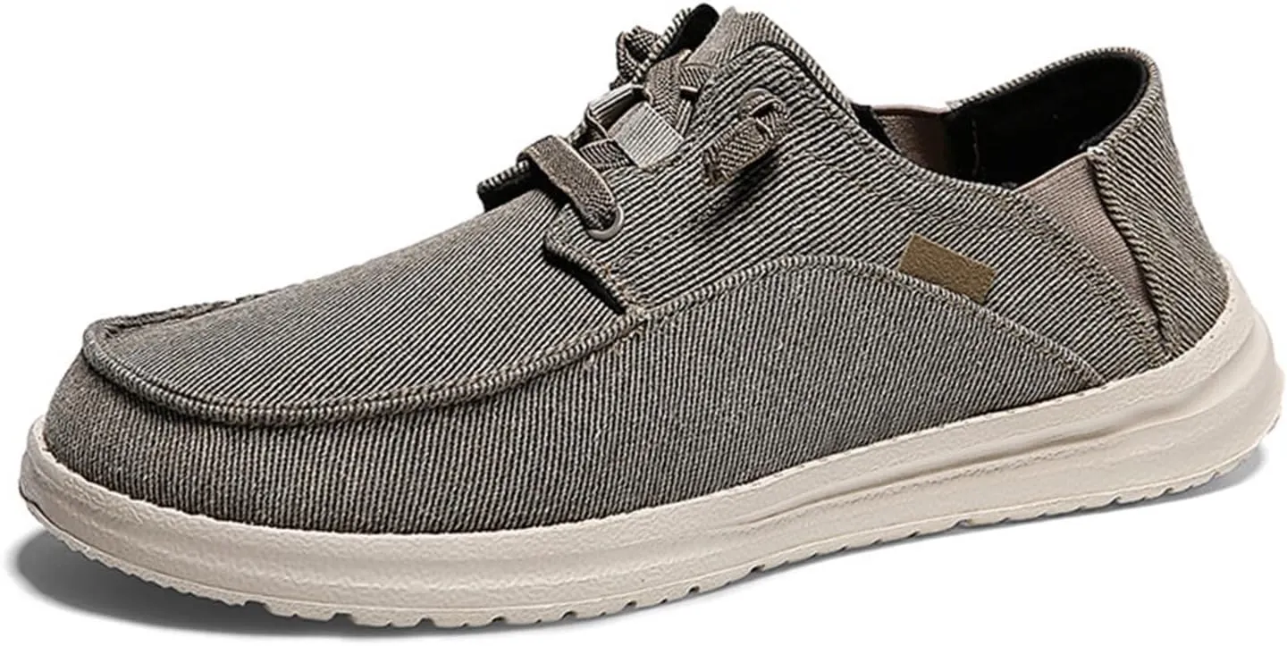 Canvas Platform Loafers Mens,Fashion Lightweight & Breathable Mesh Mens Boat Shoes,Classic Comfy Soft Deck Shoes,Slip Resistant,All Weather Rubber Soles