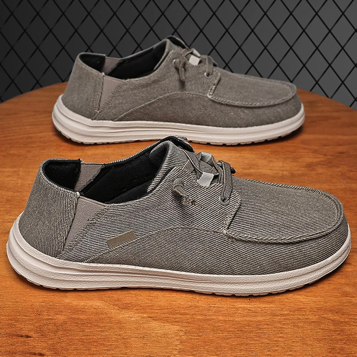 Canvas Platform Loafers Mens,Fashion Lightweight & Breathable Mesh Mens Boat Shoes,Classic Comfy Soft Deck Shoes,Slip Resistant,All Weather Rubber Soles