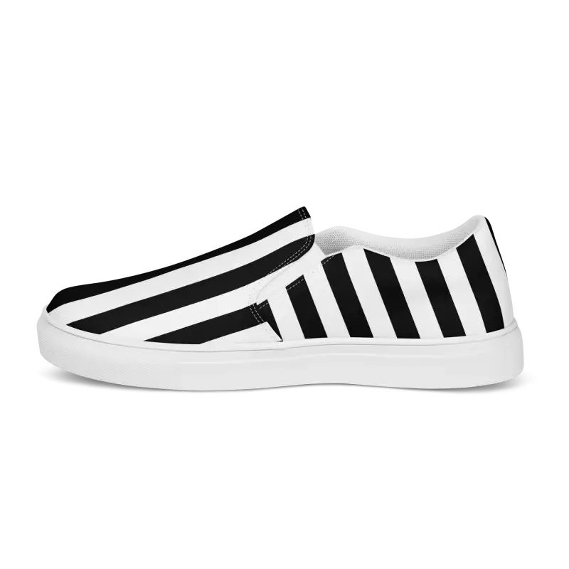 Canvas Shoes for Men Black Striped Slip