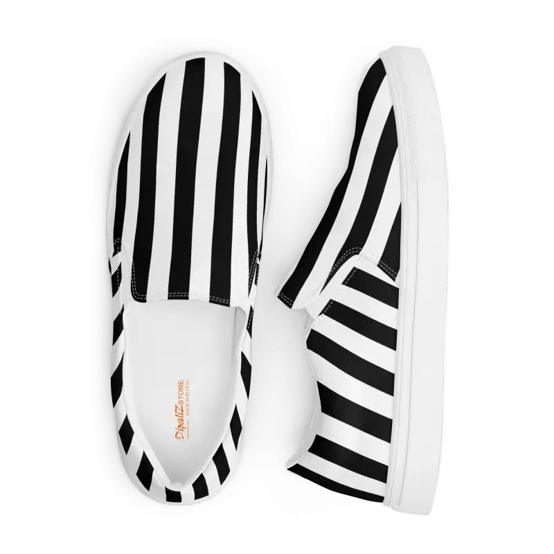 Canvas Shoes for Men Black Striped Slip