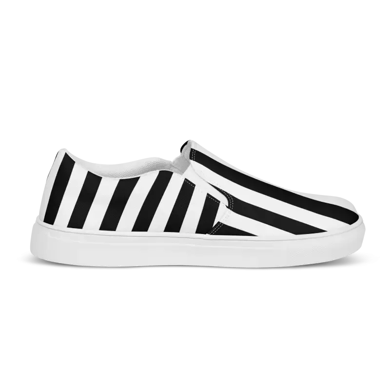 Canvas Shoes for Men Black Striped Slip