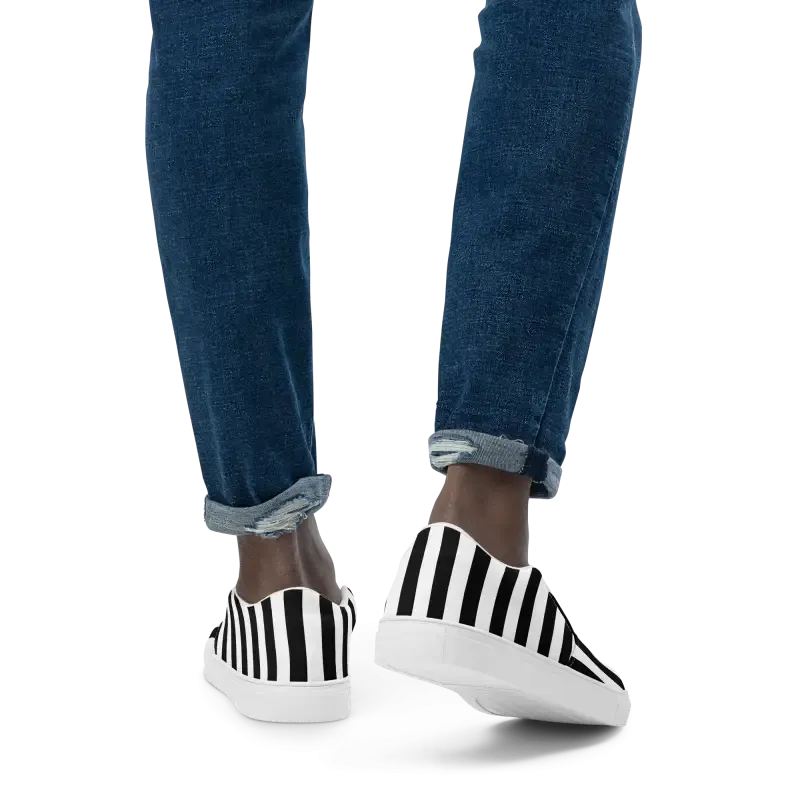 Canvas Shoes for Men Black Striped Slip
