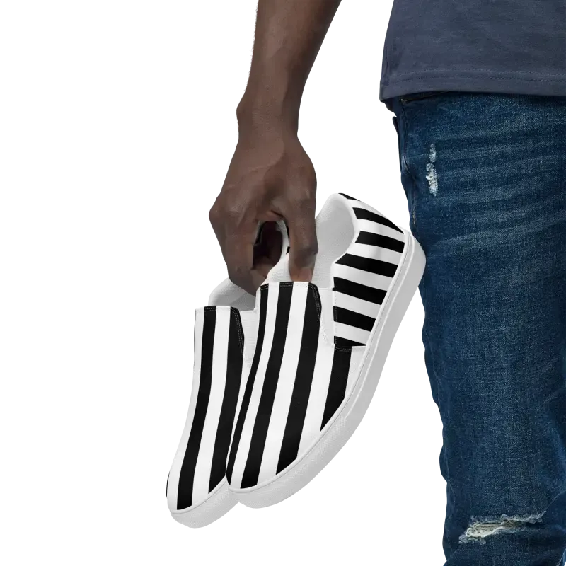Canvas Shoes for Men Black Striped Slip