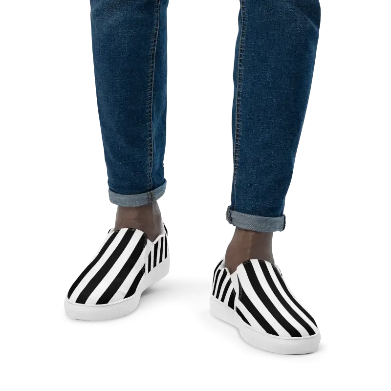 Canvas Shoes for Men Black Striped Slip