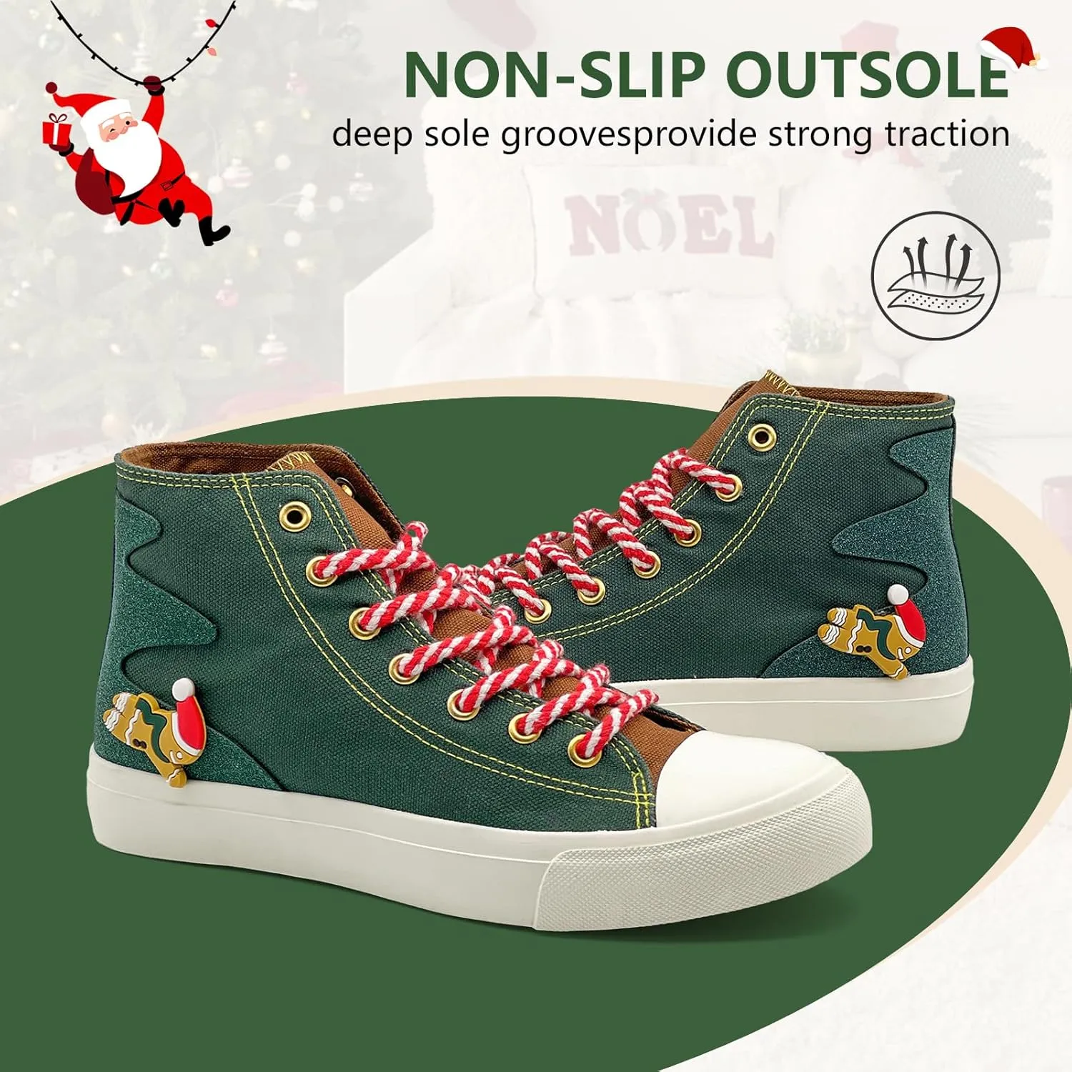 Canvas Shoes for Women Men Sneakers Fashion High Low Tops Christmas Shoes Classic Casual Tennis Running Walking Santa Shoes Unisex