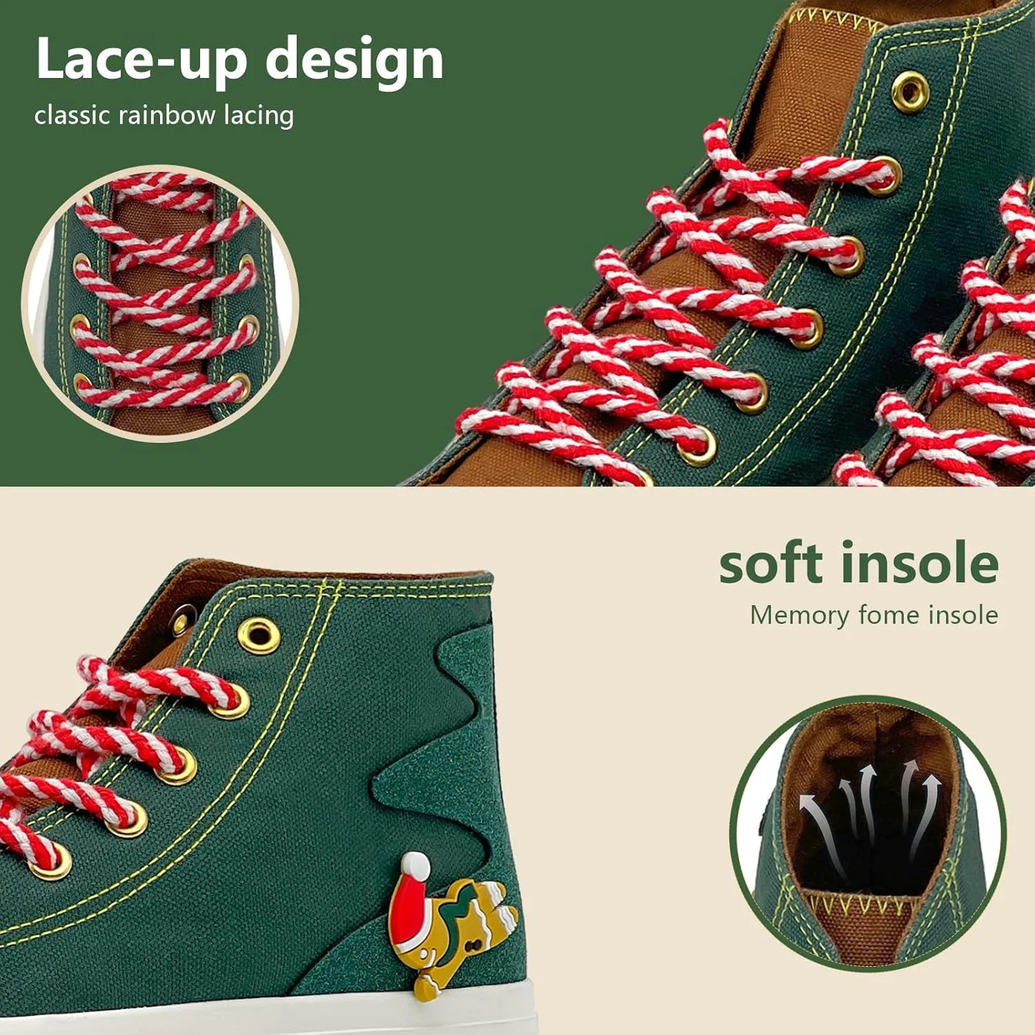 Canvas Shoes for Women Men Sneakers Fashion High Low Tops Christmas Shoes Classic Casual Tennis Running Walking Santa Shoes Unisex