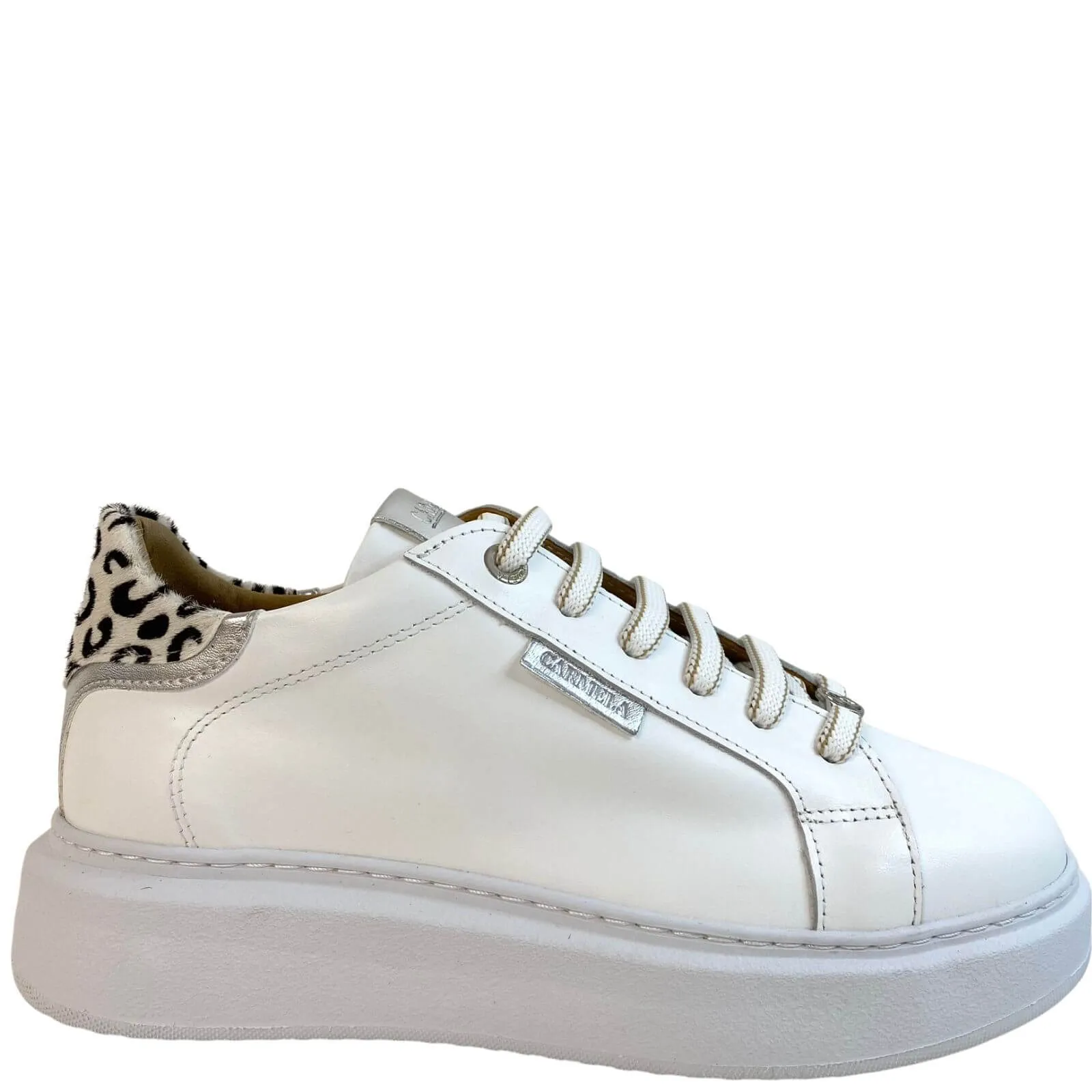 Carmela White Leather Lace Up Sneakers - Silver