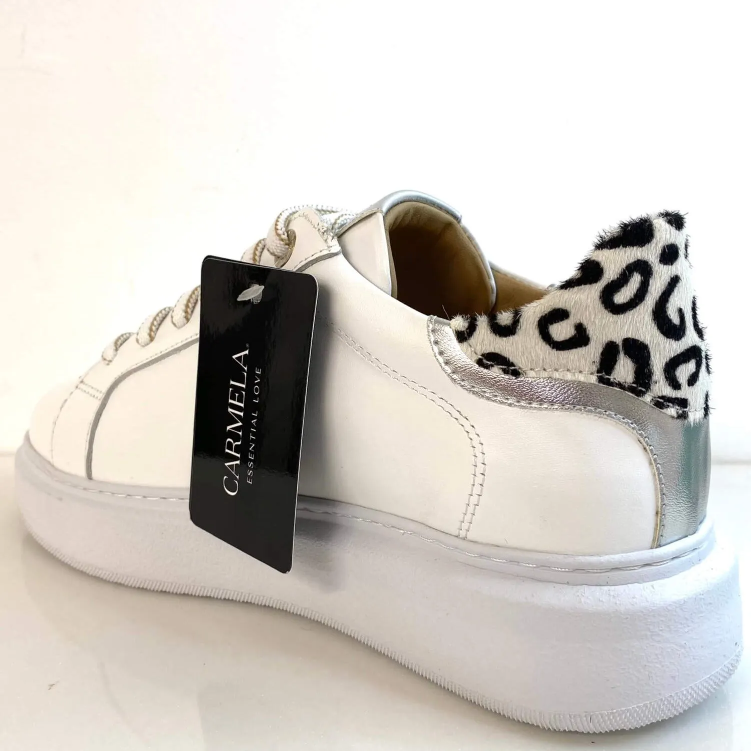 Carmela White Leather Lace Up Sneakers - Silver