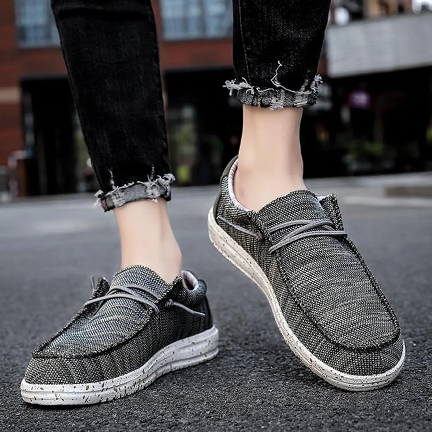 Casual Boat Shoes,Canvas Lightweight & Breathable Mesh Men's Loafers & Slip-ons,Summer Comfy Slip Resistant Mens Deck Shoes,for All Day