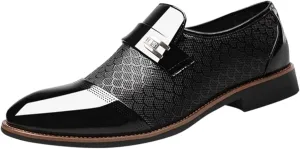 Casual Business Dress Shoes Men Slip on Formal Oxfords Low Heel Patent Leather Shoes Comfortable Business Shoe Men Arch Support Walking Shoe Pattern Leather Oxfords Daily Work Wear