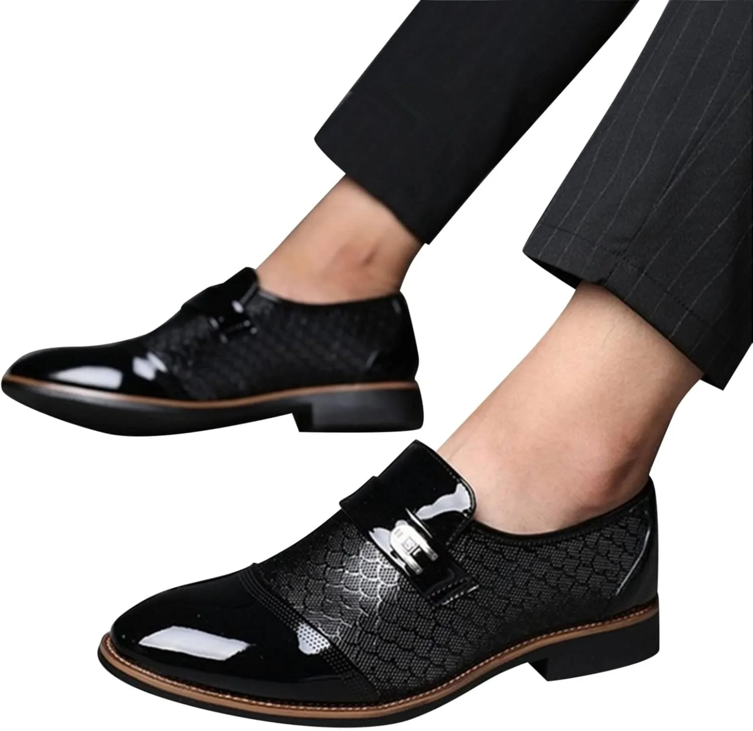 Casual Business Dress Shoes Men Slip on Formal Oxfords Low Heel Patent Leather Shoes Comfortable Business Shoe Men Arch Support Walking Shoe Pattern Leather Oxfords Daily Work Wear