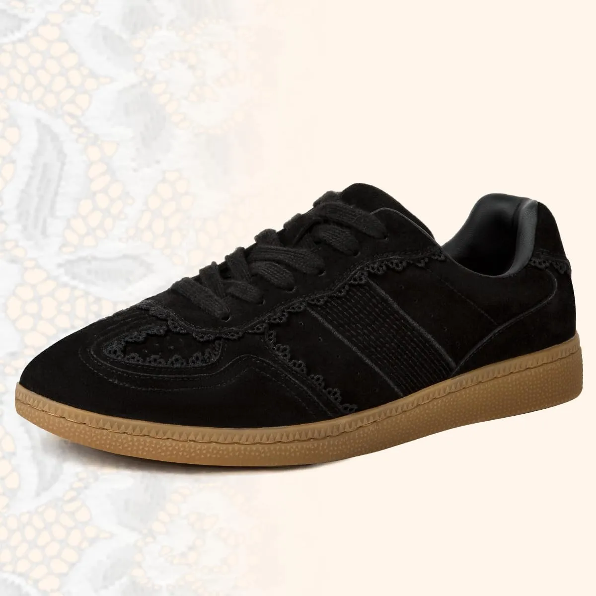 Casual Sneakers for Women Lace Detail  Elegant Ribbon Lace-Up Fashion Sneakers with Leather Upper Memory Foam Insole and Slip On Trendy Casual Shoes for Women