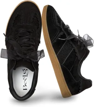 Casual Sneakers for Women Lace Detail  Elegant Ribbon Lace-Up Fashion Sneakers with Leather Upper Memory Foam Insole and Slip On Trendy Casual Shoes for Women