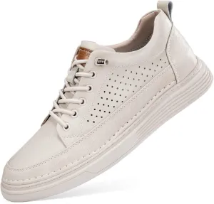 CERYTHRINA Men's Invisible Height Increasing Elevator Shoes 2.5 Inches Taller Height Casual Sneakers Comforts Leather Skeleton Shoes