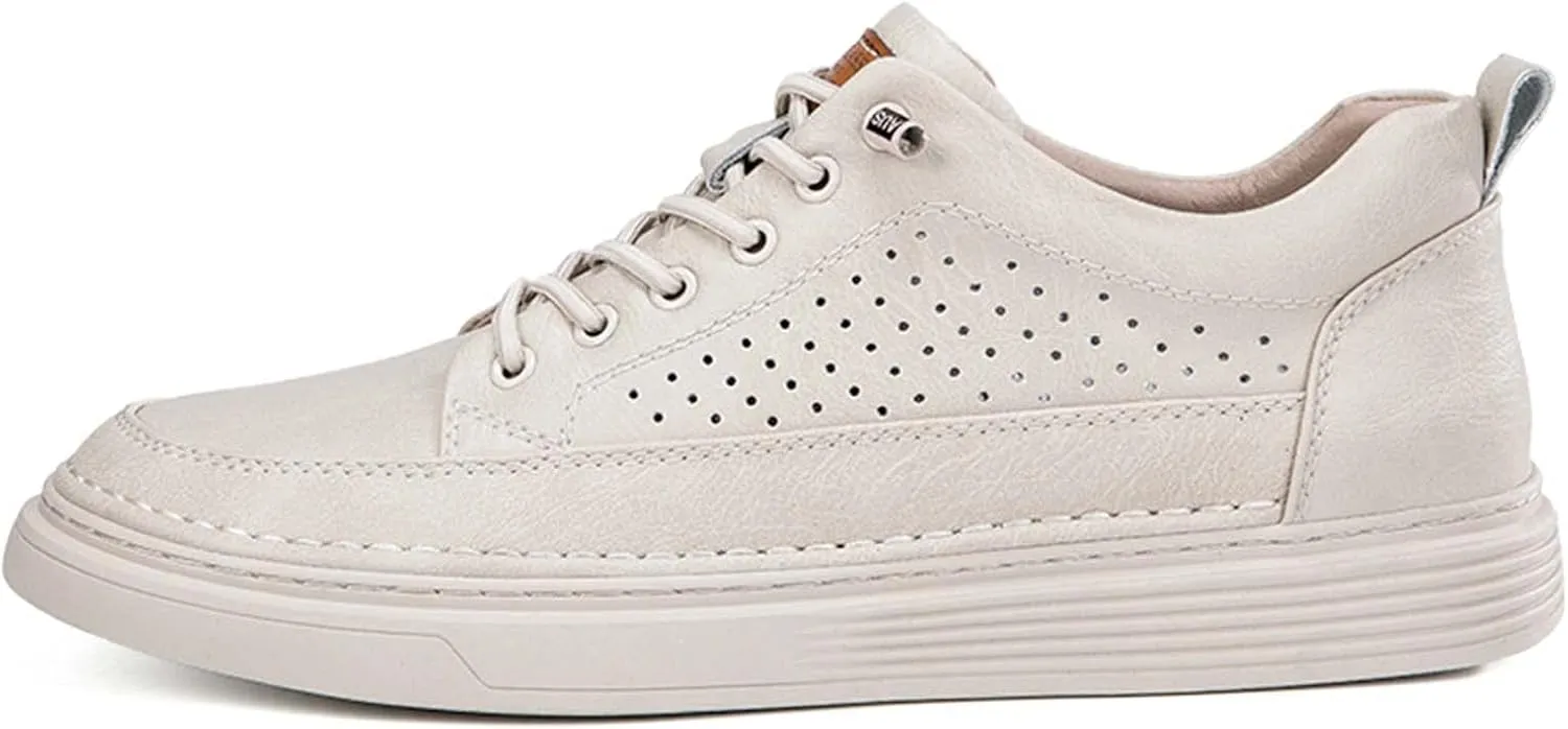 CERYTHRINA Men's Invisible Height Increasing Elevator Shoes 2.5 Inches Taller Height Casual Sneakers Comforts Leather Skeleton Shoes