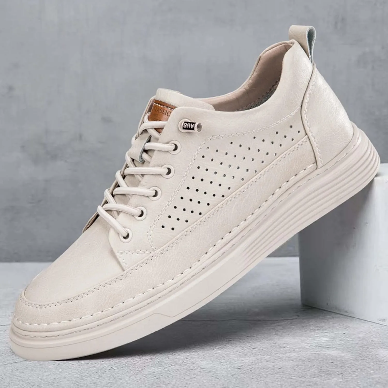CERYTHRINA Men's Invisible Height Increasing Elevator Shoes 2.5 Inches Taller Height Casual Sneakers Comforts Leather Skeleton Shoes