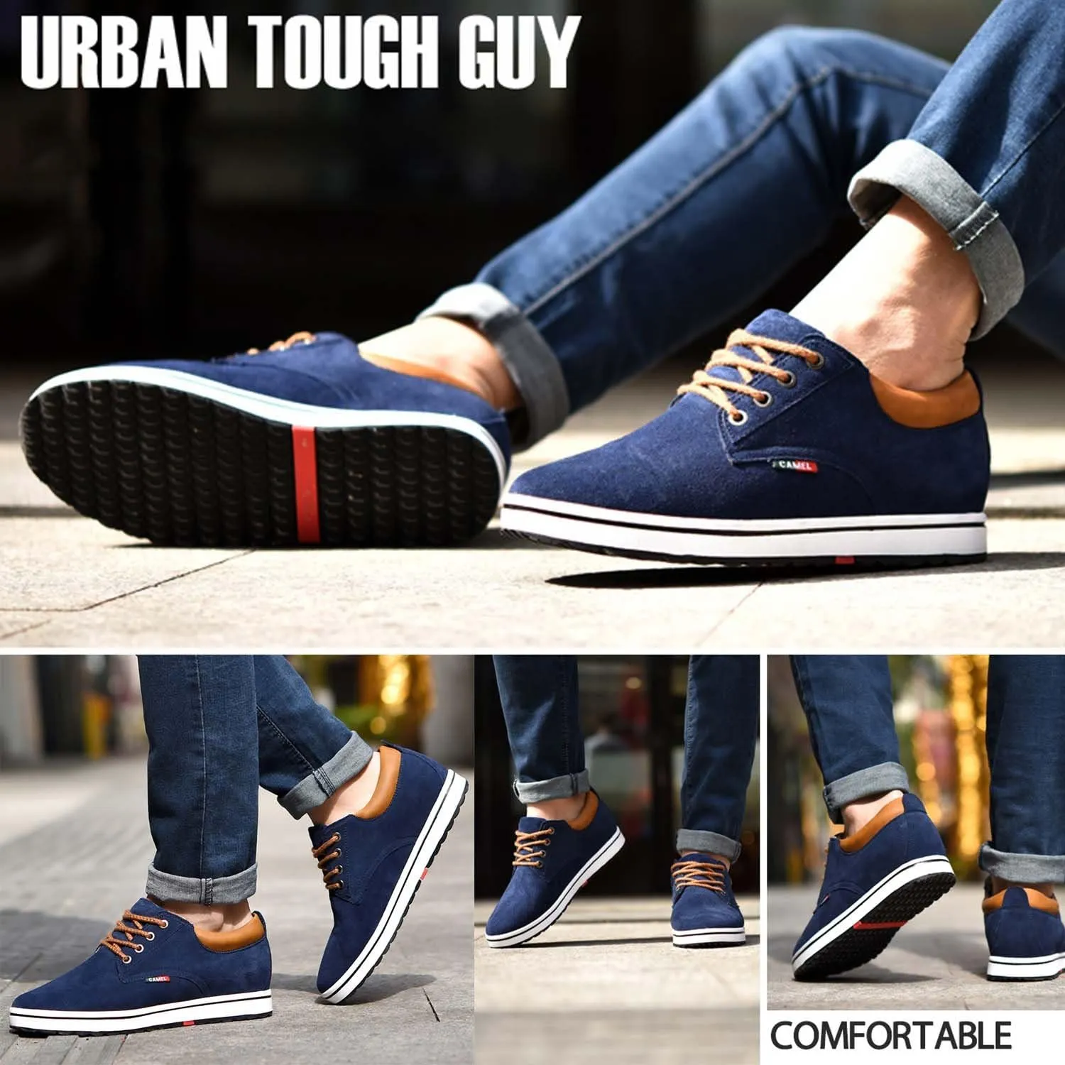 CERYTHRINA Men's Taller Height Increasing Elevator Shoes 2.36'' Lace-up Flannelette Cowhide Leather Dress Shoes