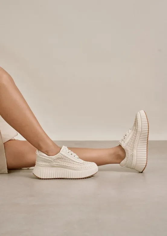 ChicStrut Nama Embroidered Mesh Platform Sneakers | Sandstone