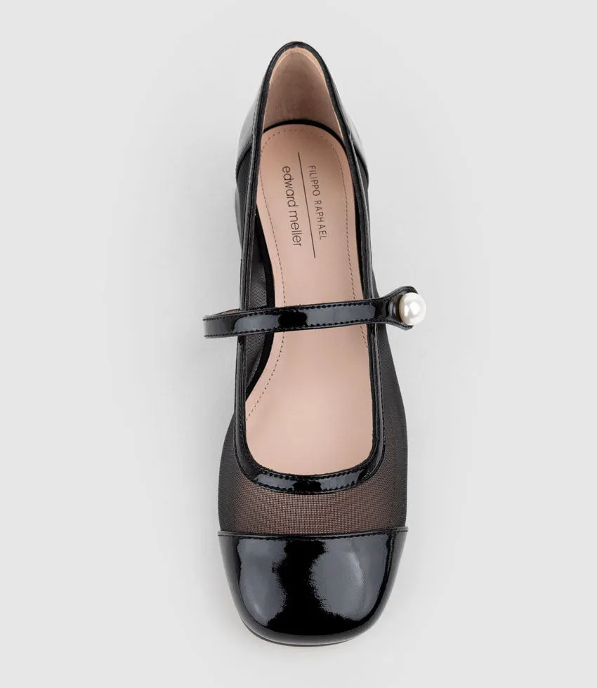CHIFFON30 Cap Toe Mesh Mary Jane in Black Patent