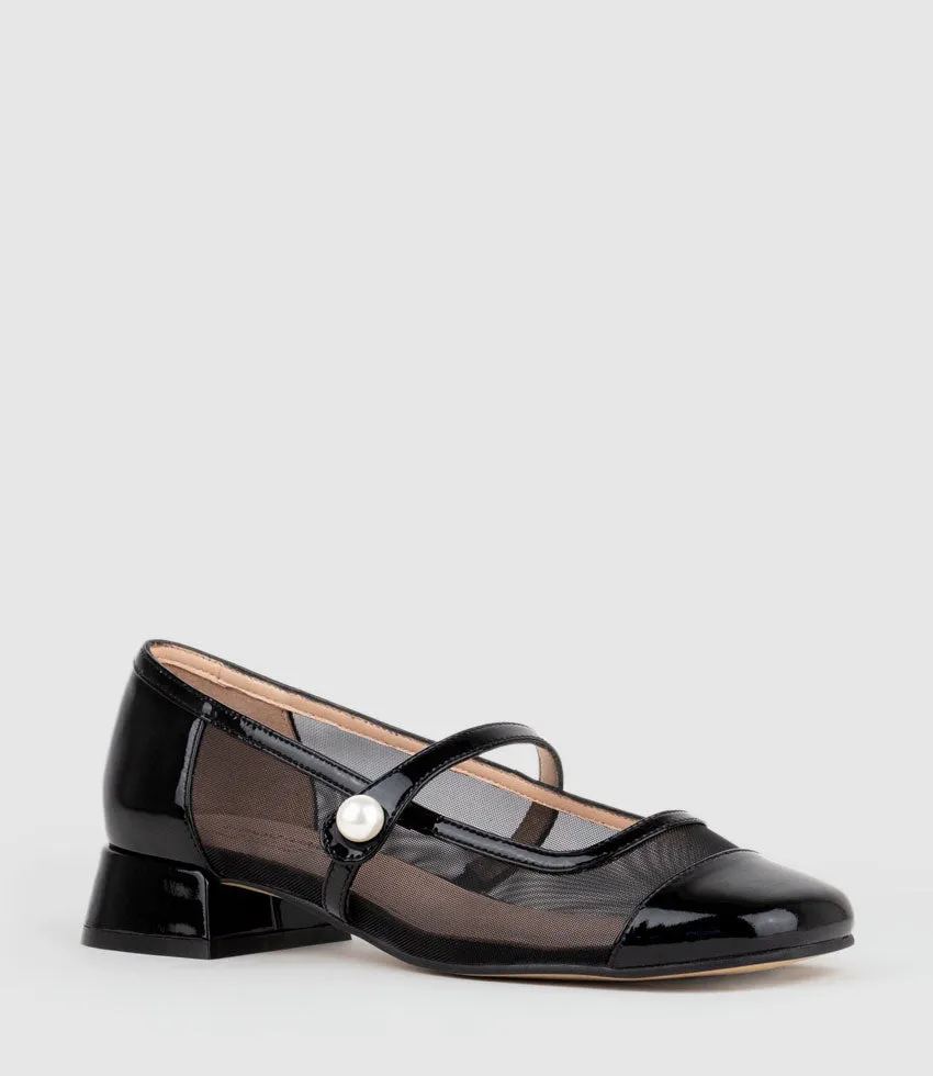 CHIFFON30 Cap Toe Mesh Mary Jane in Black Patent
