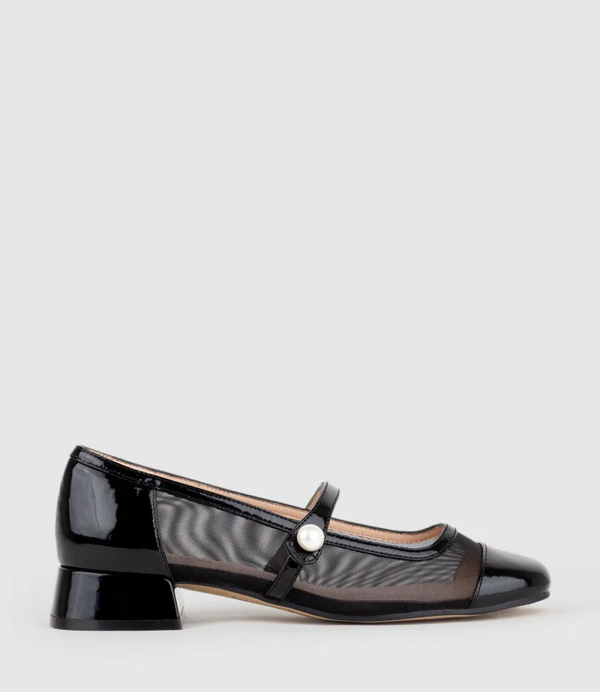 CHIFFON30 Cap Toe Mesh Mary Jane in Black Patent