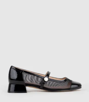 CHIFFON30 Cap Toe Mesh Mary Jane in Black Patent