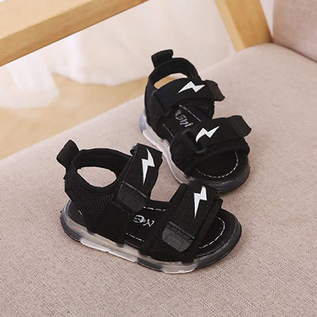 Children's Boys Girls Summer Sandals 2 Straps LED Lighting Shoes Soft Sole Breathable First Walker Newborn Shoes