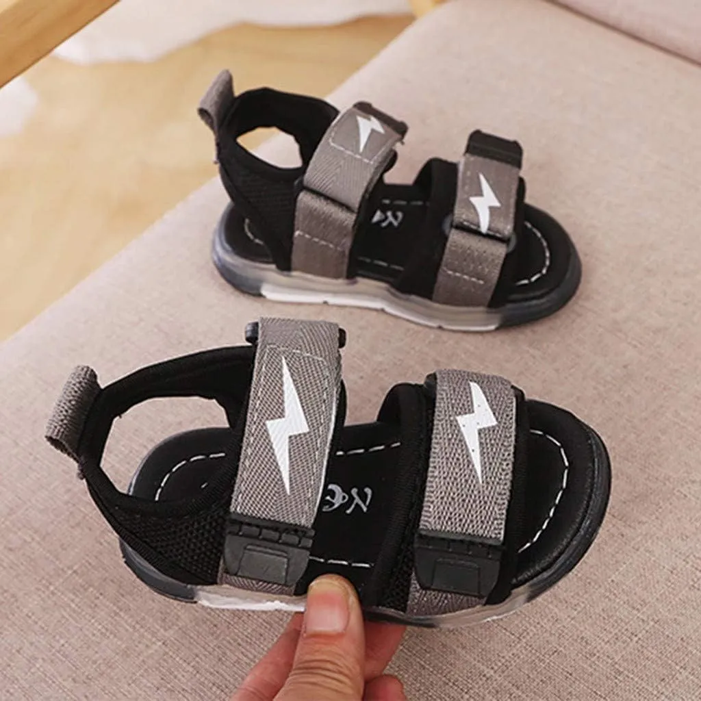 Children's Boys Girls Summer Sandals 2 Straps LED Lighting Shoes Soft Sole Breathable First Walker Newborn Shoes