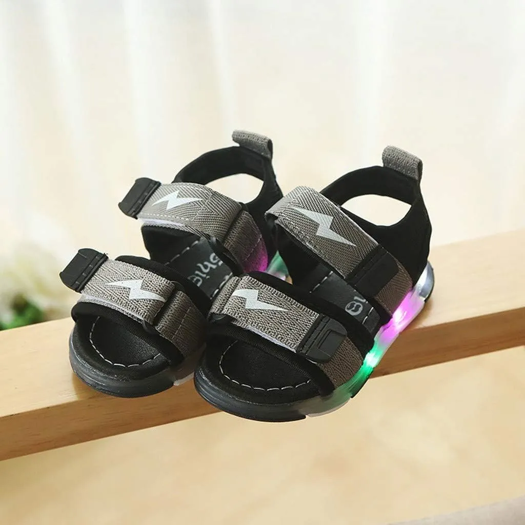 Children's Boys Girls Summer Sandals 2 Straps LED Lighting Shoes Soft Sole Breathable First Walker Newborn Shoes