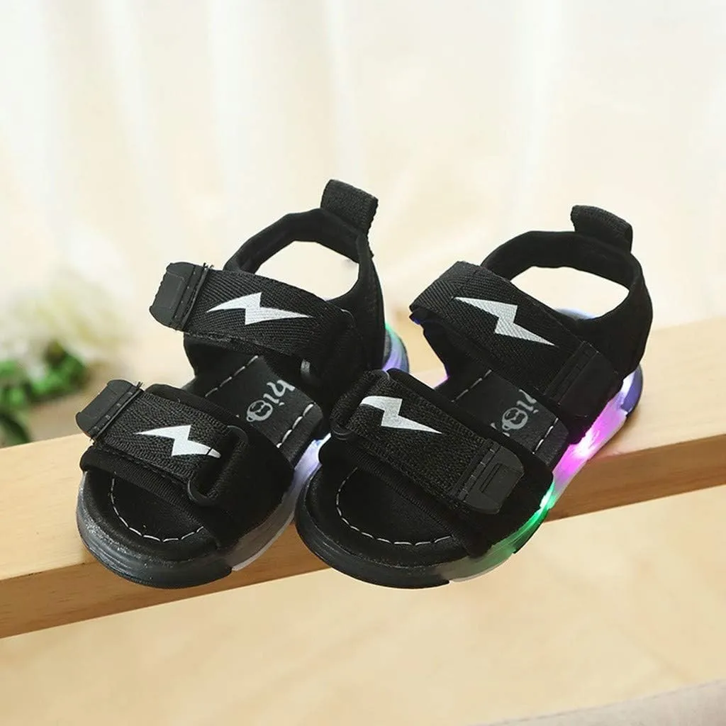 Children's Boys Girls Summer Sandals 2 Straps LED Lighting Shoes Soft Sole Breathable First Walker Newborn Shoes