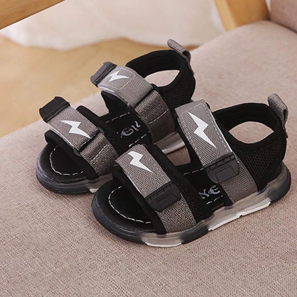 Children's Boys Girls Summer Sandals 2 Straps LED Lighting Shoes Soft Sole Breathable First Walker Newborn Shoes