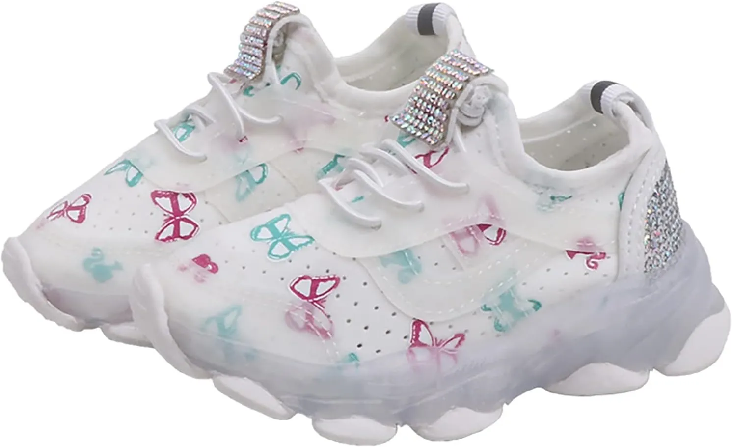 Children's Sneakers Butterfly Print LED Light Shoes Daddy Shoes Lacing Breathable Soft Soles Toddler Athletic Shoes
