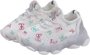 Children's Sneakers Butterfly Print LED Light Shoes Daddy Shoes Lacing Breathable Soft Soles Toddler Athletic Shoes