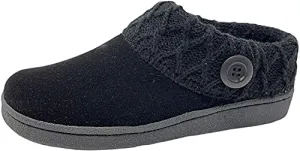 Clarks Scuff Black Suede Leather Knitted Collar Clog Plush  Fur Lining Slippers