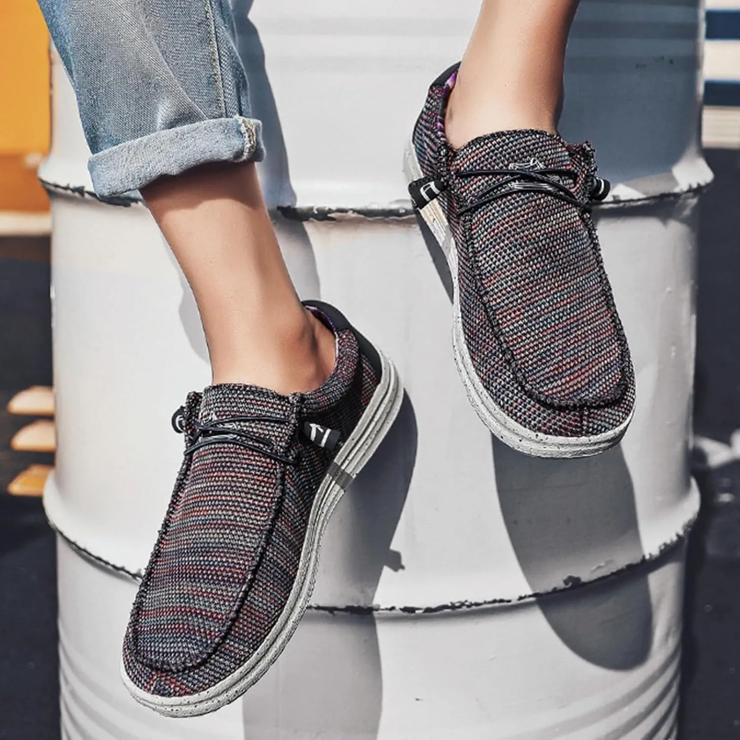 Classic Loafers for Men Comfort,Casual Comfy Canvas Men's Loafers & Slip-ons,Lightweight & Breathable Mesh Mens Boat Shoes,All Weather Rubber Soles