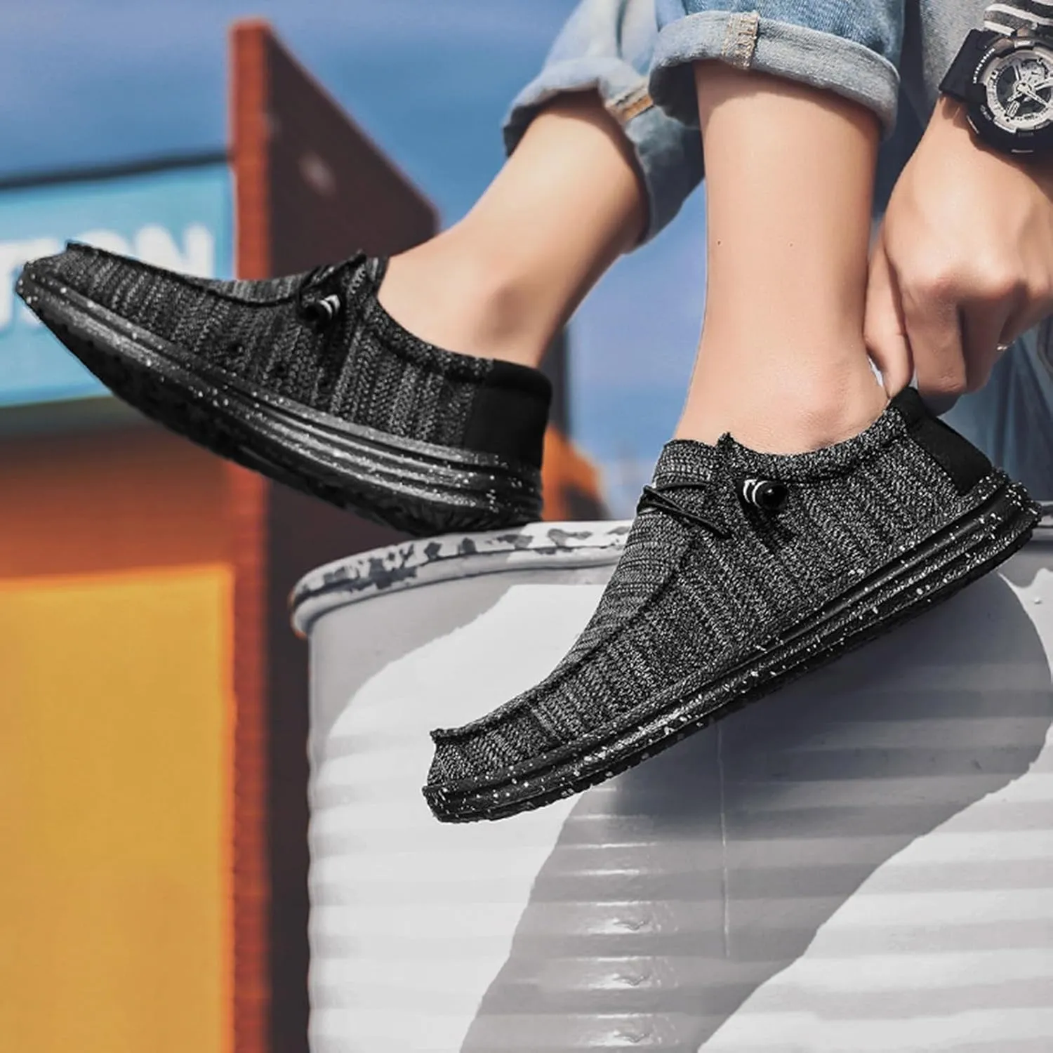 Classic Loafers for Men Comfort,Casual Comfy Canvas Men's Loafers & Slip-ons,Lightweight & Breathable Mesh Mens Boat Shoes,All Weather Rubber Soles