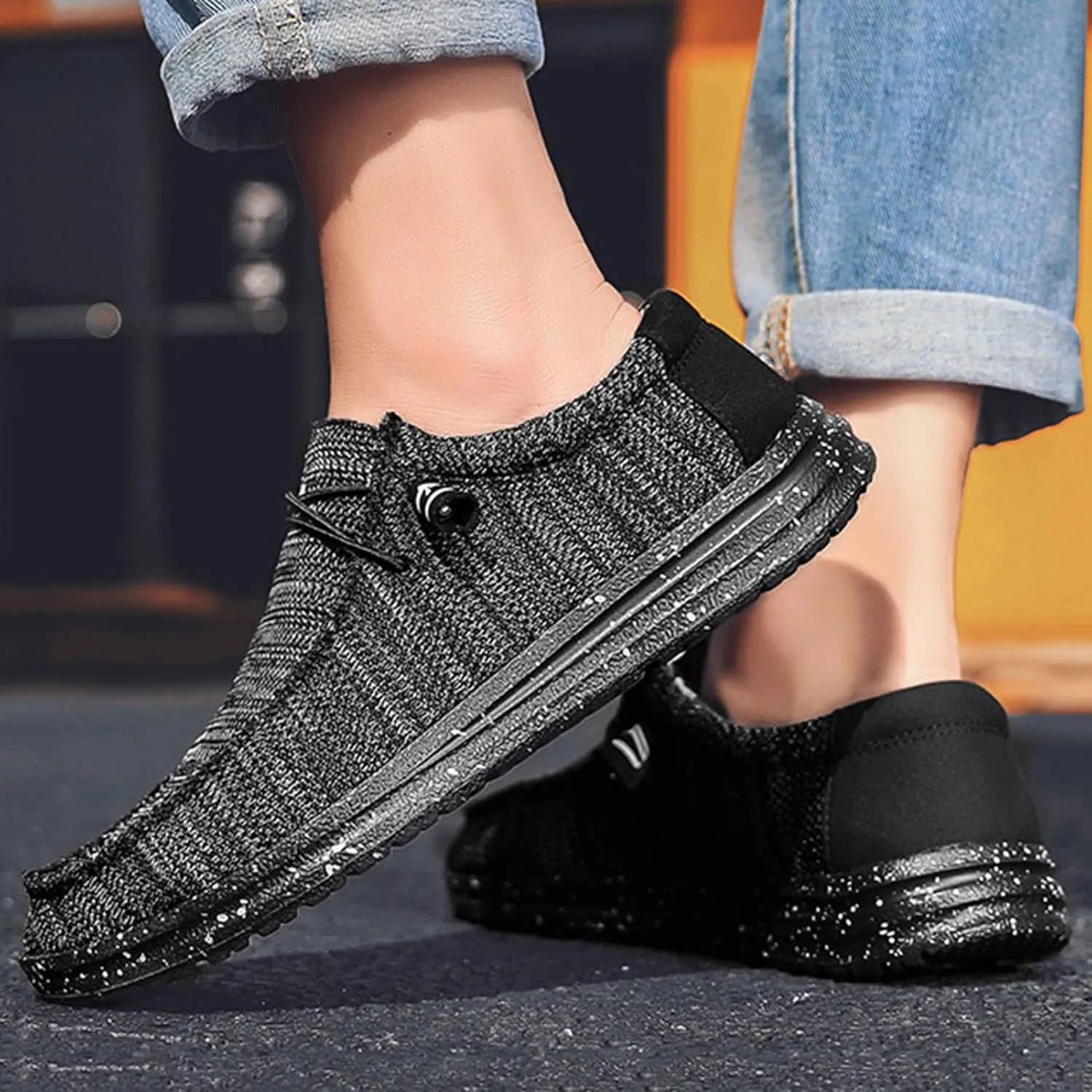 Classic Loafers for Men Comfort,Casual Comfy Canvas Men's Loafers & Slip-ons,Lightweight & Breathable Mesh Mens Boat Shoes,All Weather Rubber Soles