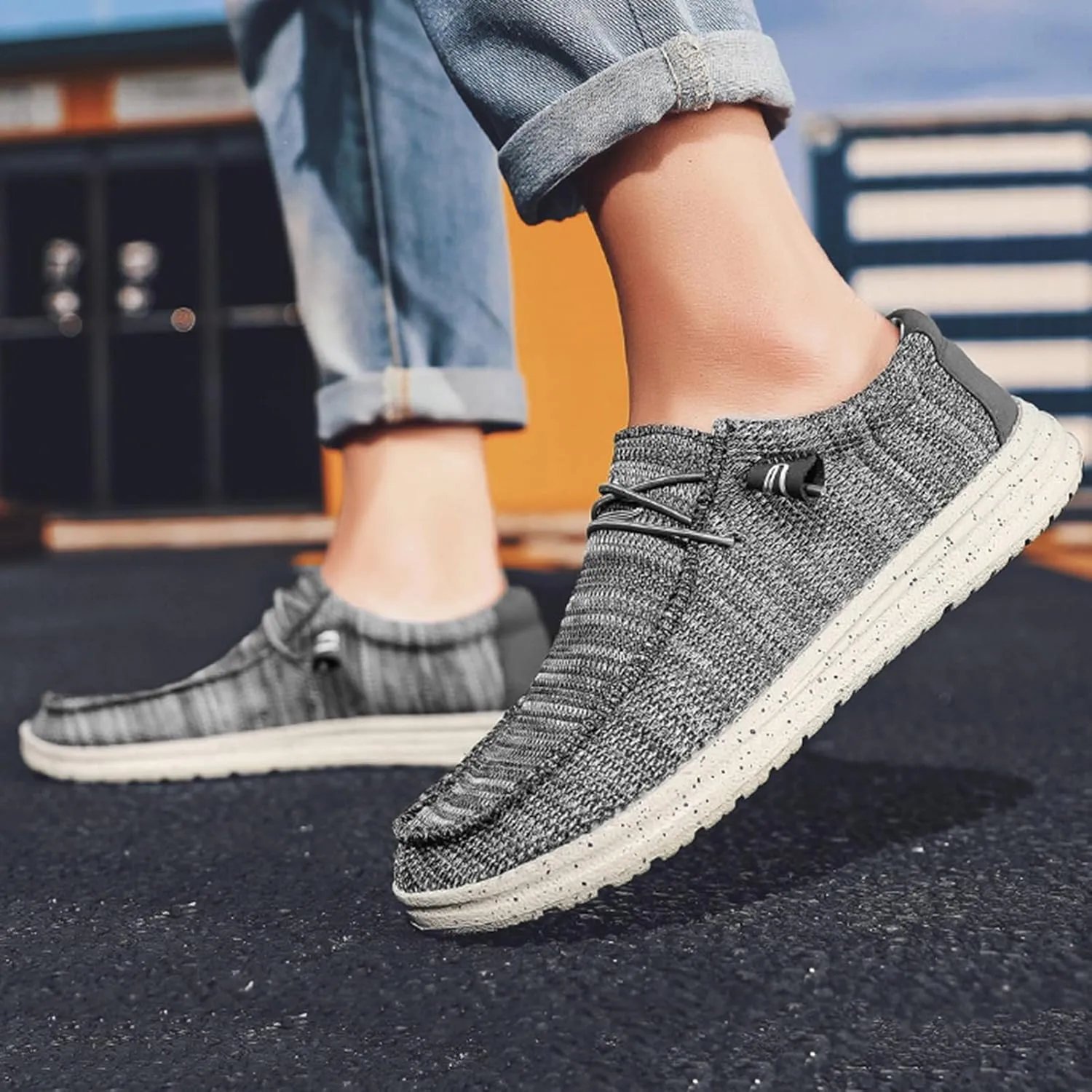 Classic Loafers for Men Comfort,Casual Comfy Canvas Men's Loafers & Slip-ons,Lightweight & Breathable Mesh Mens Boat Shoes,All Weather Rubber Soles