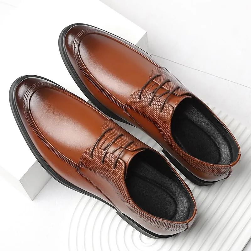 Classic Men's Leather Dress Shoes Men Casual Wedding Faux Patent Derby Shoes Business Derby Shoes(Brown,8.5)
