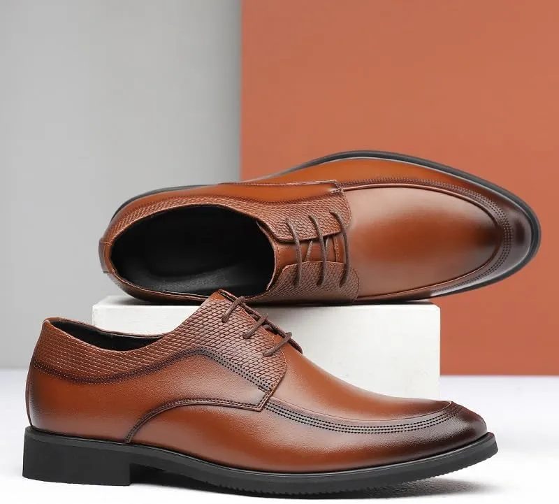 Classic Men's Leather Dress Shoes Men Casual Wedding Faux Patent Derby Shoes Business Derby Shoes(Brown,8.5)