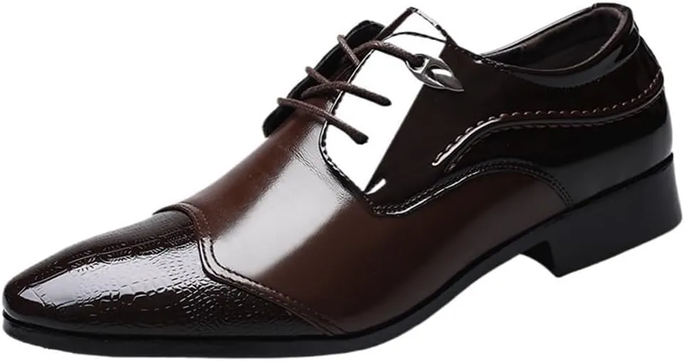 Classic Oxford Dress Shoes for Men Patent Leather Business Formal Wedding Comfortable Non-Slip Lace-Up Office Stylish Men's Shoes