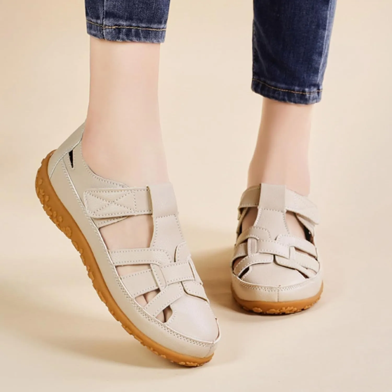 Closed Toe Sandals for Women Casual Loafers Cute Slip On Comfort Walking Flats Summer Hollow Out Sandals Breathable Outdoor Shoes Soft Bottom Beach Sandal Dressy Wedge Shoes