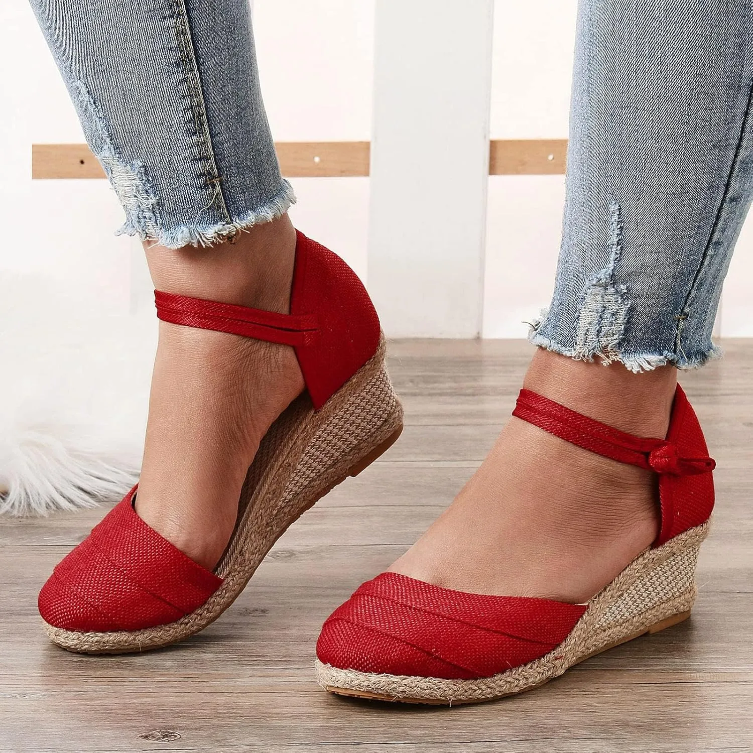 Closed Toe Wedges for Women,Sandals for Women Dressy Summer Womens Espadrilles Wedge Sandals Women Platform Wedge Sandals Ankle Strap Comfortable Wide Width Closed Toe Low Heel Casual Shoes