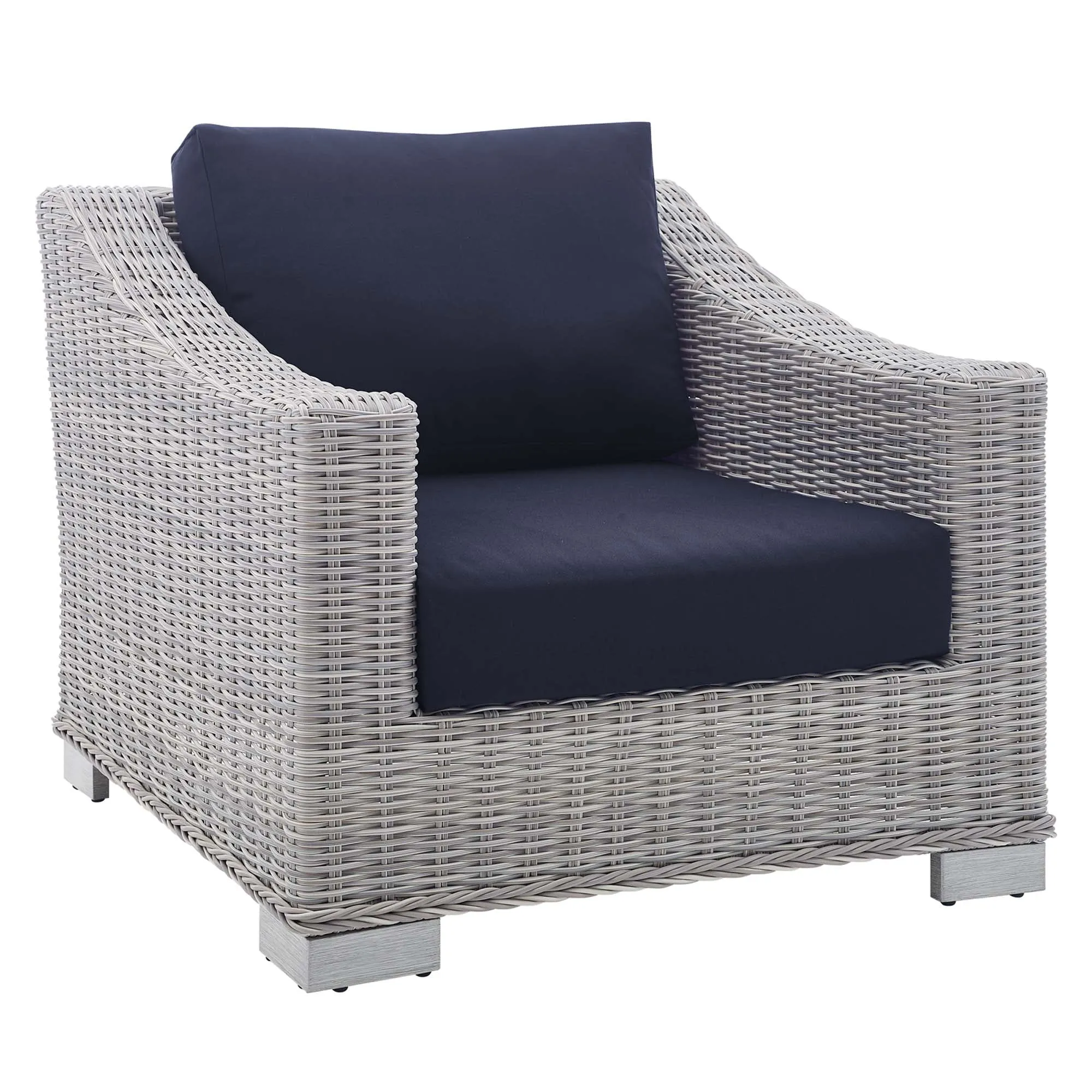 Conway Sunbrella® Outdoor Patio Wicker Rattan 2-Piece Armchair and Ottoman Set by Modway