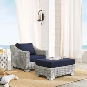 Conway Sunbrella® Outdoor Patio Wicker Rattan 2-Piece Armchair and Ottoman Set by Modway
