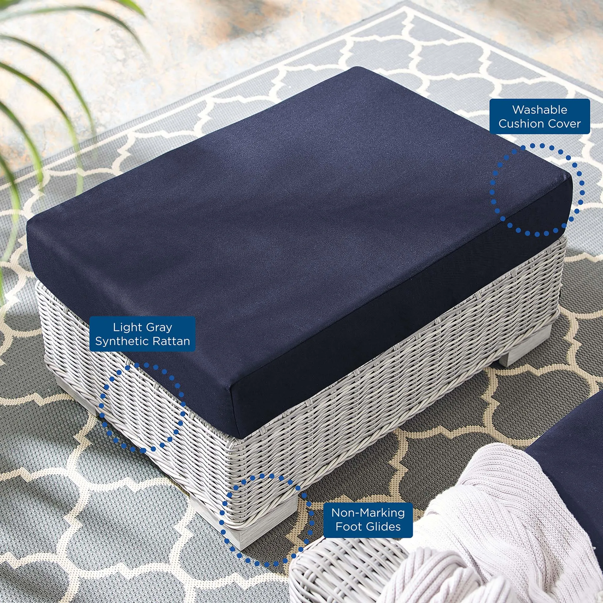 Conway Sunbrella® Outdoor Patio Wicker Rattan 2-Piece Armchair and Ottoman Set by Modway